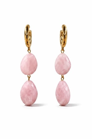 Gold Pembe İkili Damla Taşlı Sallantılı Küpe - Romantik Halka Takı