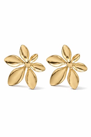 Kadın Gold Pürüzsüz Çiçek Model Statement Küpe - Heykelsi Vintage Çivi Küpe
