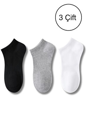 Kadın Pamuklu Bilek Boy Patik Çorap 3'lü Paket Siyah - Gri - Beyaz