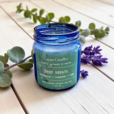 DEEP BREATH - OKALİPTÜS, LAVANTA, ADAÇAYI DOĞAL SOYA MUM MAVI KAVANOZ 220ML