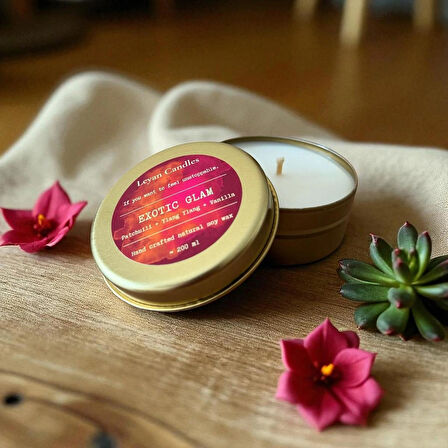 EXOTIC GLAM PAÇULİ,YLANG YLANG, VANİLYA SOYA MUMU METAL KUTU