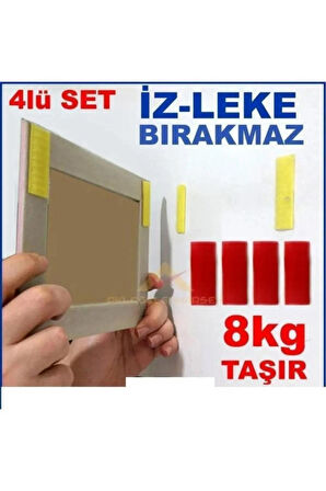 Çivisiz Tablo Çerçeve Montajı için 4 lü Set Cırt Sistemli İz Bırakmaz Çift Taraflı Askı Bantı
