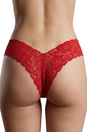 Kırmızı Çiçek Desenli Dantel String Külot BRF1526