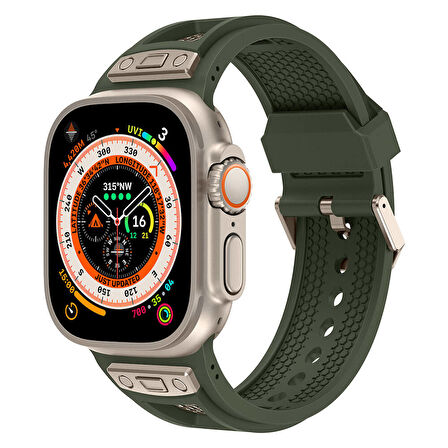 Apple Watch Ultra 49mm Zore KRD-117 Hava Alabilen Delikli Metal Süslemeli Desenli Silikon Kordon