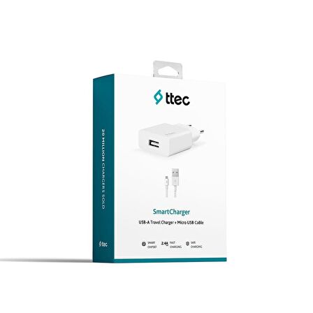 ttec SmartCharger 2.1A Seyahat Şarj Aleti + Micro USB Kablo