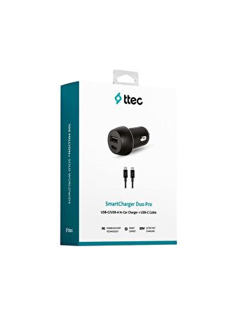 ttec 32w Çift Çıkışlı Hızlı Araç Şarj ve Type-C to Type-C Kablo