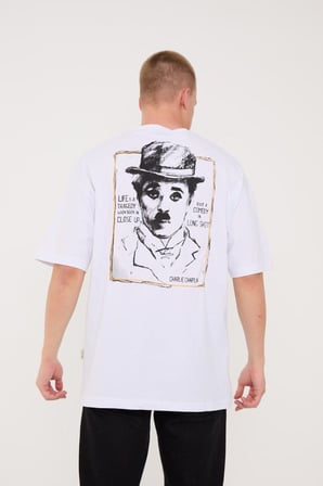 Charlie Chaplin Siyah-Beyaz Nakışlı Unisex T-shirt