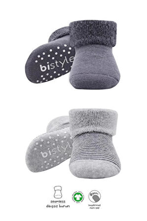 Lenaca Çemberli Kaymaz Havlu Soket Çorap 2'li  Gri-antrasit