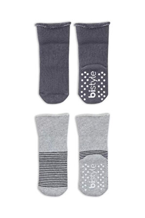 Lenaca Çemberli Kaymaz Havlu Soket Çorap 2'li  Gri-antrasit