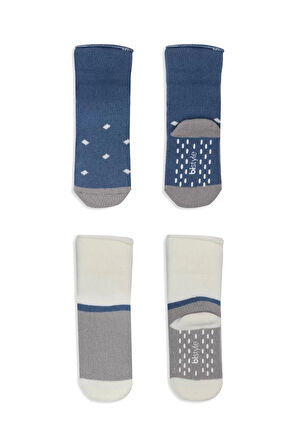 Lenaca Puanlı Kaymaz Havlu Soket Çorap 2'li  İndigo Gri