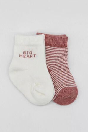 Lenaca Big Heart Penye Soket Çorap 2'li  Pudra