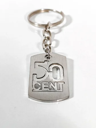 50 Cent Tasarımlı Gümüş Renk Metal Plaka Anahtarlık - Hip Hop Stil Künye Aksesuar
