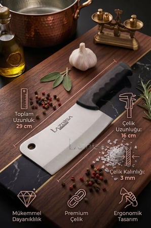 Silver Serisi 3 lü Mutfak Bıçağı Börek Pizza Bıçağı Pide Salata Kıyma Mutfak Bıçak Tavuk Satırı Siyah Sap ( Mft-758)