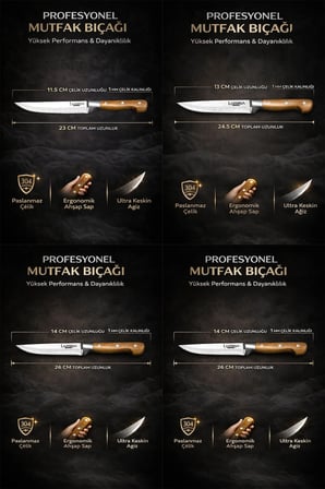 Hand Craft Pro Serisi Mutfak Bıçak Seti 9 Parça Et Ekmek Sebze Salata Börek Pide Bıçağı (MFP-749)