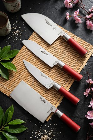 Red Craft Serisi Mutfak Şef Bıçak Seti Et Ekmek Sebze Bıçağı 4 Lü Set Günlük Kullanım (MFT-325)