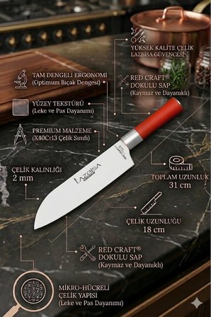Red Craft Serisi Mutfak Şef Bıçak Seti Et Ekmek Sebze Bıçağı 4 Lü Set Günlük Kullanım (MFT-325)