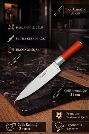 Red Craft Serisi Mutfak Şef Bıçak Seti Et Ekmek Sebze Bıçağı Günlük Kullanım (MFT-258)
