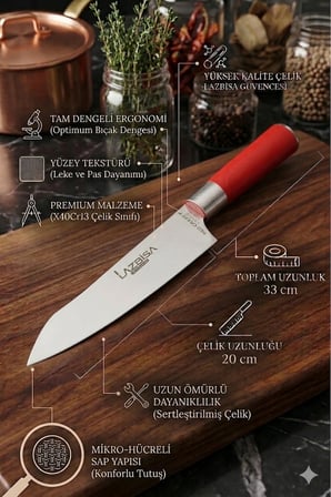 Red Craft Serisi Mutfak Şef Bıçak Seti Et Ekmek Sebze Bıçağı Günlük Kullanım (MFT-005)