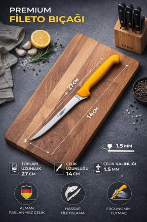 Gold Serisi Mutfak Fileto Bıçağı Steak Bıçak Et Balık Tavuk Fileto Bıçağı 2 Li Set ( Mft-015 )