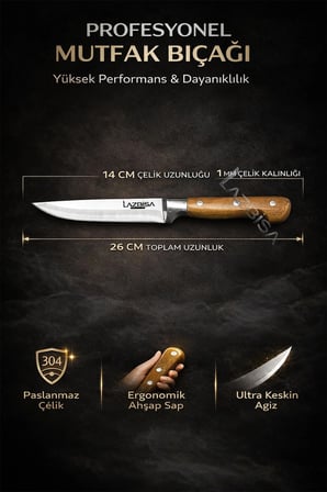 Hand Craft Mutfak Bıçak Seti Et Ekmek Sebze Meyve Doğrama Bıçağı 4 Lü Günlük Kullanım ( Mtf-070 )
