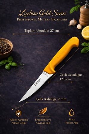Gold Serisi Mutfak Bıçak Seti Et Ekmek Sebze Bıçağı 3 Lü Set Günlük Kullanım ( Mtf-001)