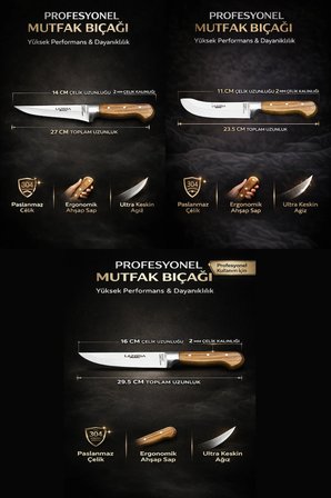 Hand Craft Mutfak Bıçak Seti Et Ekmek Sebze Bıçağı Masat 9 Lu Set Günlük Kullanım ( Mtf-257 )