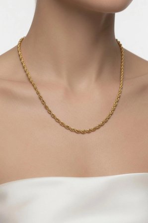 22 Ayar Altın 3mm Halat 60 CM Kadın Zincir LZNC1025