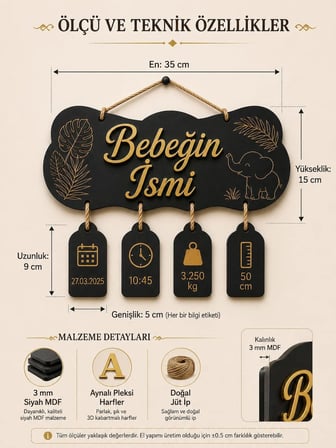 Kişiye Özel İsimli Bulut Ahşap Bebek Doğum Hediyesi - Balonlu Doğum Tarihi Saat Kilo Boy Etiketli Oda Kapı Önü Aksesuarı Süsü