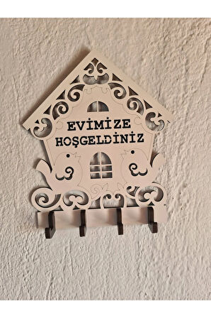 Evimize Hoşgeldiniz Kuş Ev Temalı Ahşap Anahtarlık Askısı 20 X 19 Cm