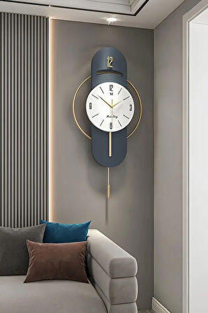 E X C L U S I V E Milano Time (LACİVERT LAKE) - Quartz Mekanizmalı (40X80CM) Metal Duvar Saati