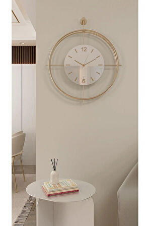 Büyük Boy (50X65CM) Gold Laviento - Beyaz Göbek- Pilli Led - Modern Metal Duvar Saati