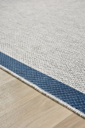 1017 Gri Sisal Halı Lacivert Bordürlü Özel Ölçü Dokuma Hasır Halı Kaymaz Taban