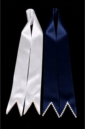 Lacivert Beyaz İncili Gelin Damat Takı Kurdelesi(200cm), İncili Takı Kemeri, İncili Takı Kurdelesi