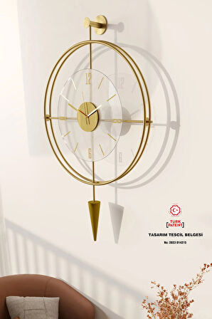 Büyük Boy (50X90CM)-exclusive (laclock Konikli Gold )şeffaf Tamperli Cam Metal (MOBİLYA) Duvar Saati