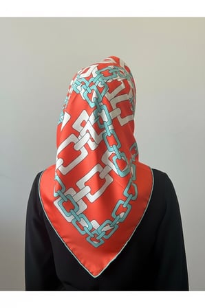 Parlak Royan Eşarp (Kırmızı Turuncu ve Tarçın)