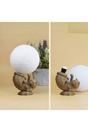 Ay Taşıyan Kedi Lamba - 3D Yazıcı İle Üretilmiş Şık Gece Işığı