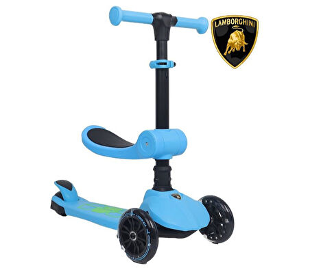Lamborghini L5 2in1 Mavi Oturaklı Işıklı 3 Tekerlekli Çocuk Scooter