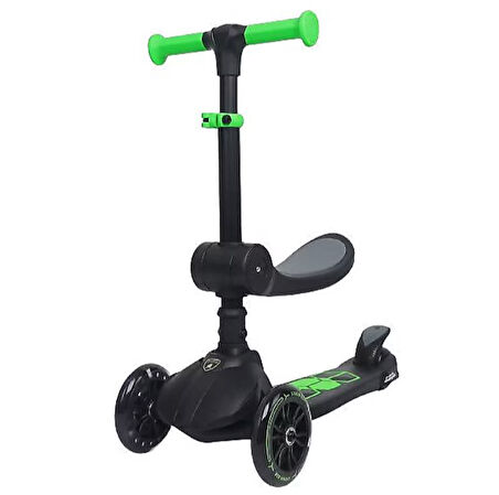 Lamborghini L5 2in1 Yeşil Katlanabilir 3 Tekerlekli Oturaklı Işıklı Çocuk Scooter
