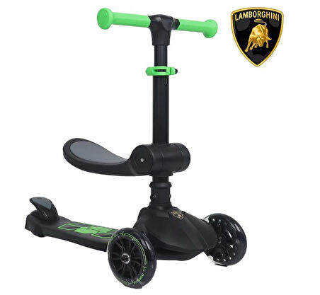 Lamborghini L5 2in1 Yeşil Katlanabilir 3 Tekerlekli Oturaklı Işıklı Çocuk Scooter