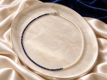 Gerçek İnci ve Lapis Lazuli Kolye