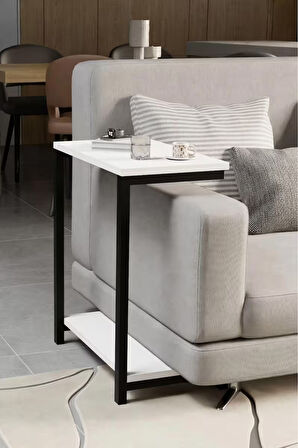 Çok Amaçlı Yan Sehpa – Metal Gövdeli Laptop Masası, Çalışma ve Servis Masası, Alt Raflı Düzenleyici 56x32x65 cm