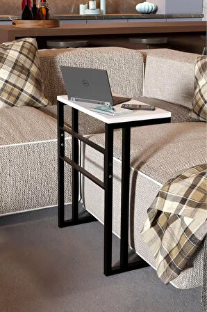 Metal Ayaklı Yan Sehpa – Laptop Sehpası Çalışma Masası, Kahvaltı Masası, Çok Amaçlı Salon ve Ofis Kullanımı (56x30x65 cm)