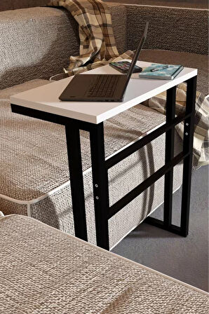 Metal Ayaklı Yan Sehpa – Laptop Sehpası Çalışma Masası, Kahvaltı Masası, Çok Amaçlı Salon ve Ofis Kullanımı (56x30x65 cm)