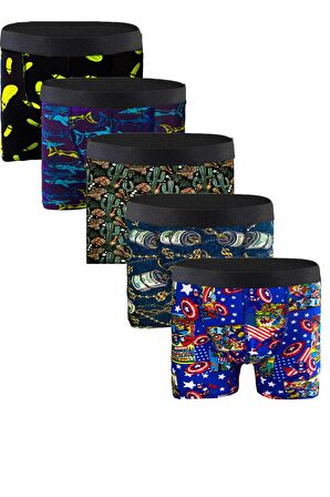 5'li Premium Erkek Desenli Boxer Paketi %95 Pamuk Extra Esnek