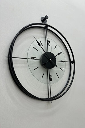 Büyük Boy Laviento Siyah ( Şeffaf Cam ) - Led Yok -50x65 Cm - Modern Dekoratif Metal Duvar Saati