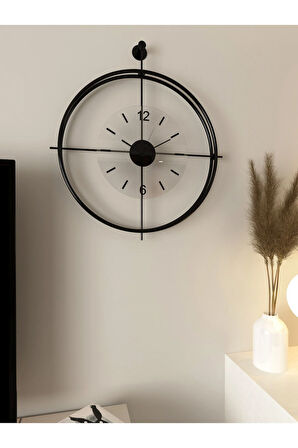 Büyük Boy Laviento Siyah ( Şeffaf Cam ) - Led Yok -50x65 Cm - Modern Dekoratif Metal Duvar Saati