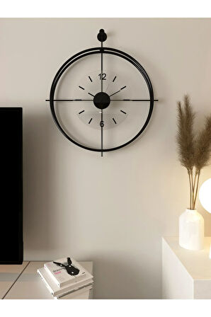 Büyük Boy Laviento Siyah ( Şeffaf Cam ) - Led Yok -50x65 Cm - Modern Dekoratif Metal Duvar Saati