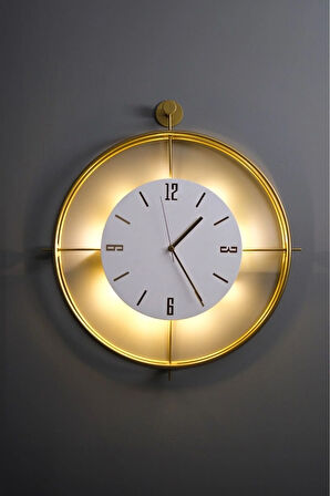 Büyük Boy Laviento 50*65 Cm (GOLD-BEYAZ) Kristal Serisi - Pilli Led - Modern Metal Duvar Saati