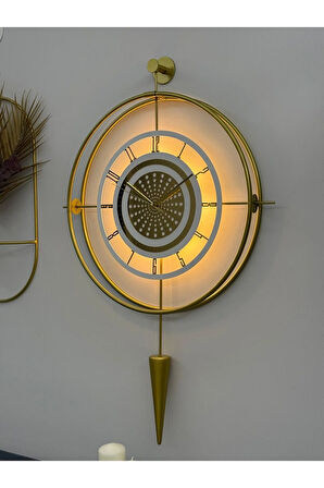 Gold - VALENCİA Exclusive - ( Kablosuz PİLLİ LED ) - Chakra Dizayn - Metal (mobilya) Duvar Saati