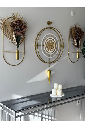 Gold - VALENCİA Exclusive - ( Kablosuz PİLLİ LED ) - Chakra Dizayn - Metal (mobilya) Duvar Saati